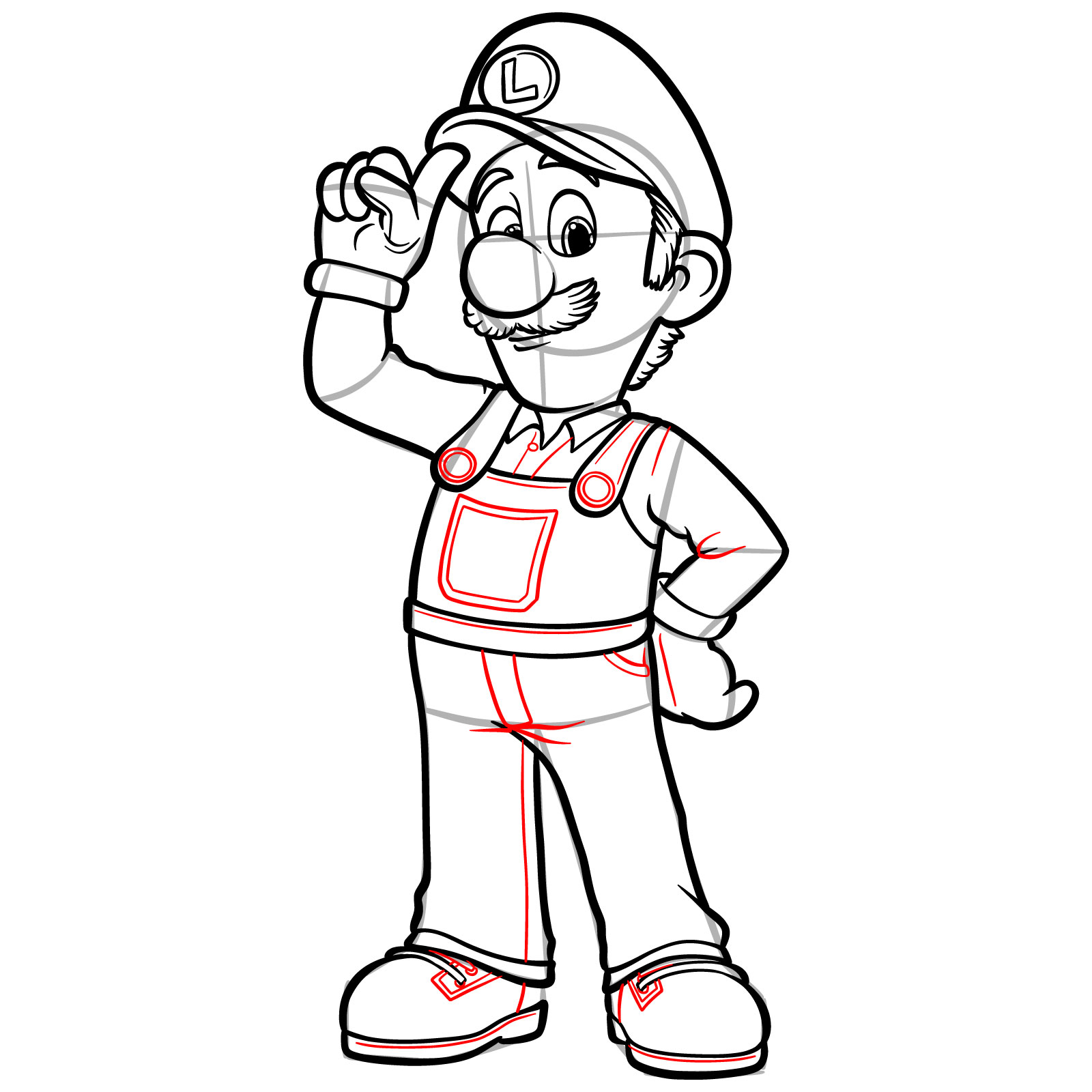 How to Draw Luigi Movie Version - step 19