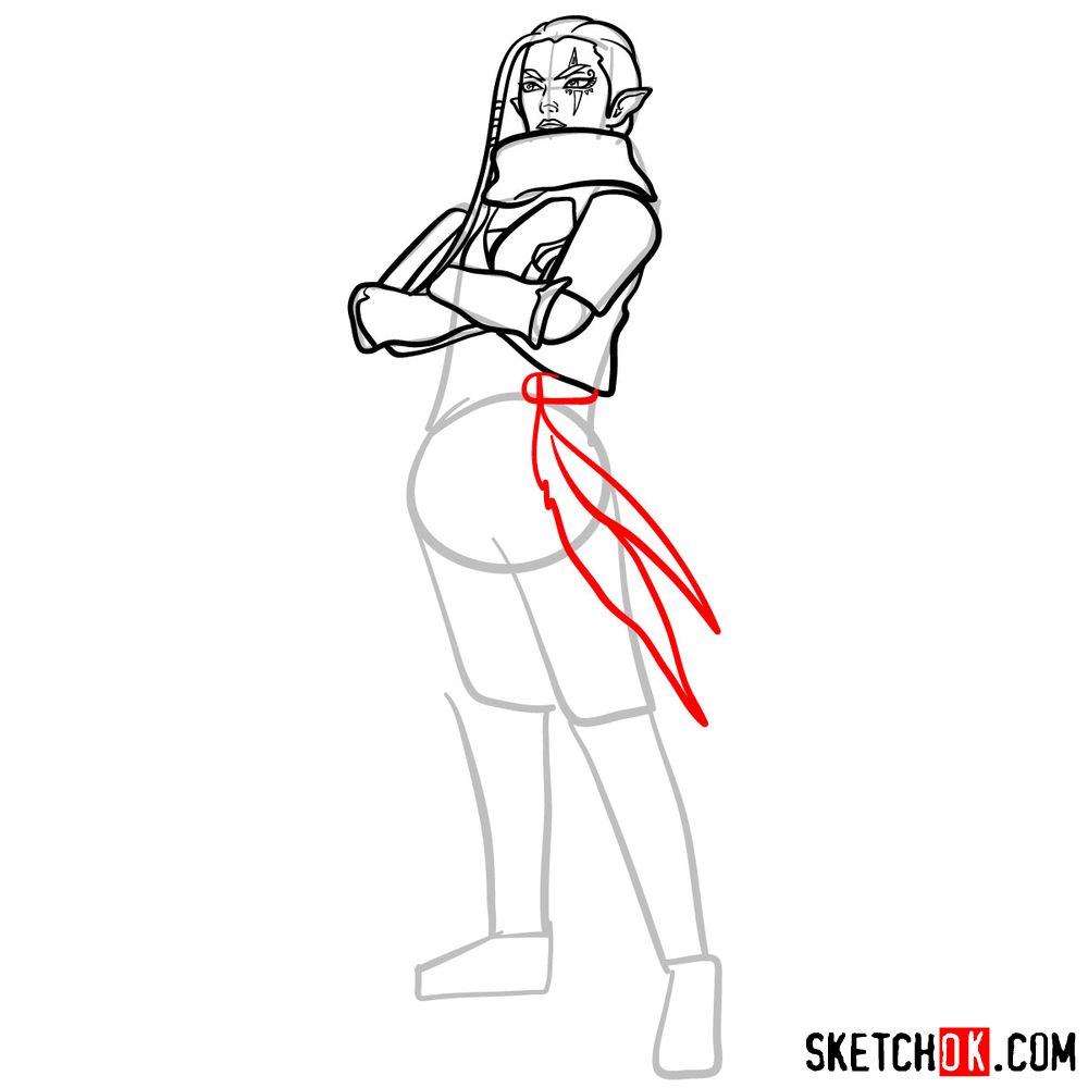 How to draw Impa from The Legend of Zelda game - step 11