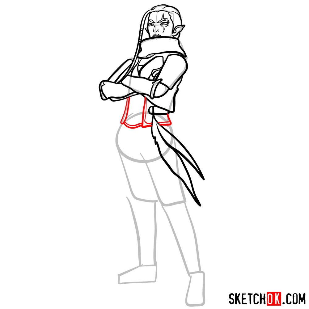 How to draw Impa from The Legend of Zelda game - step 12