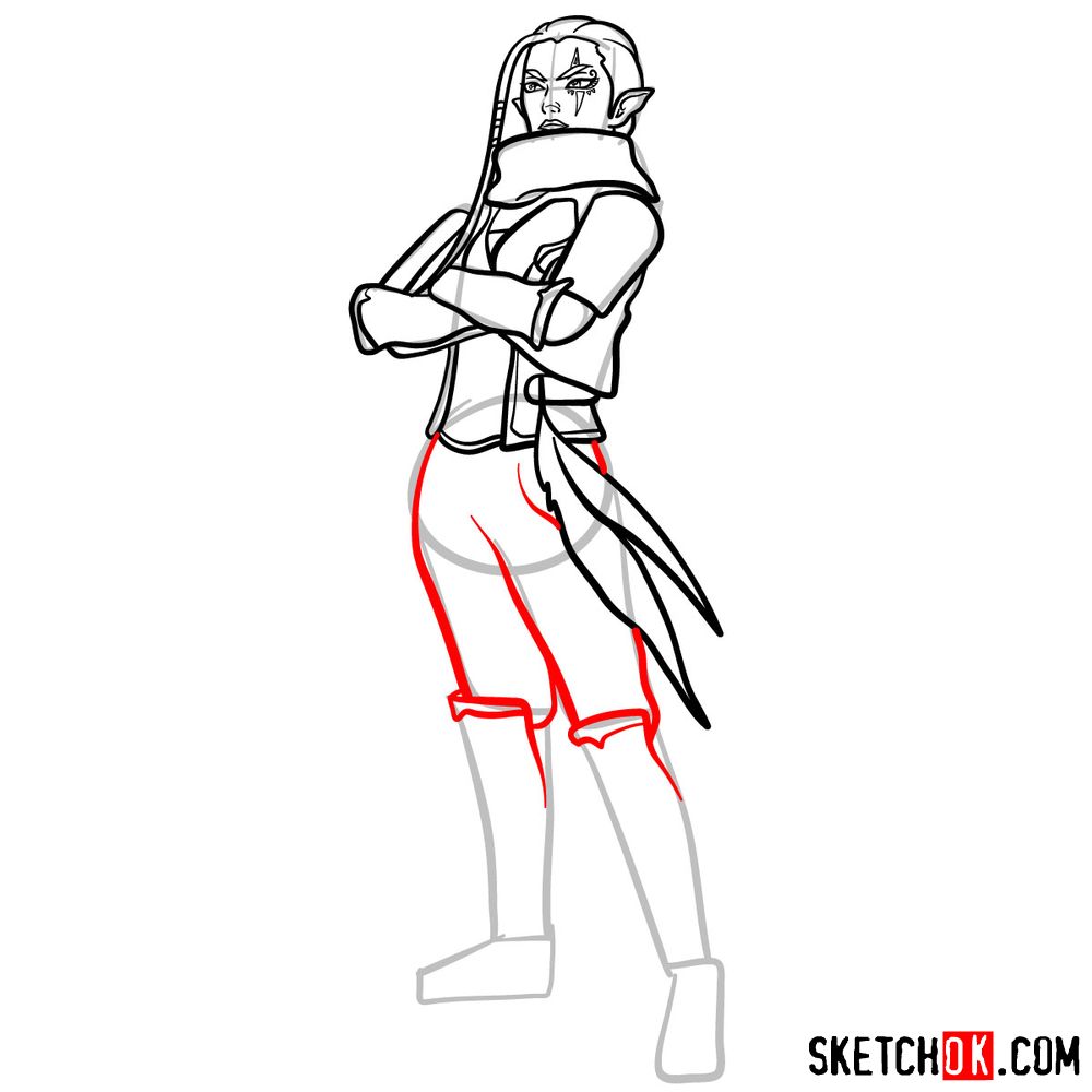 How to draw Impa from The Legend of Zelda game - step 13