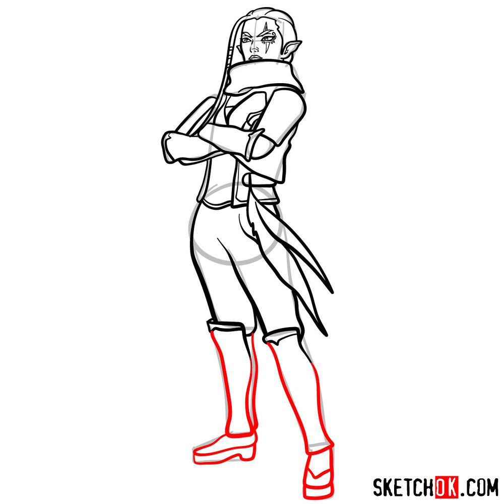 How to draw Impa from The Legend of Zelda game - step 14