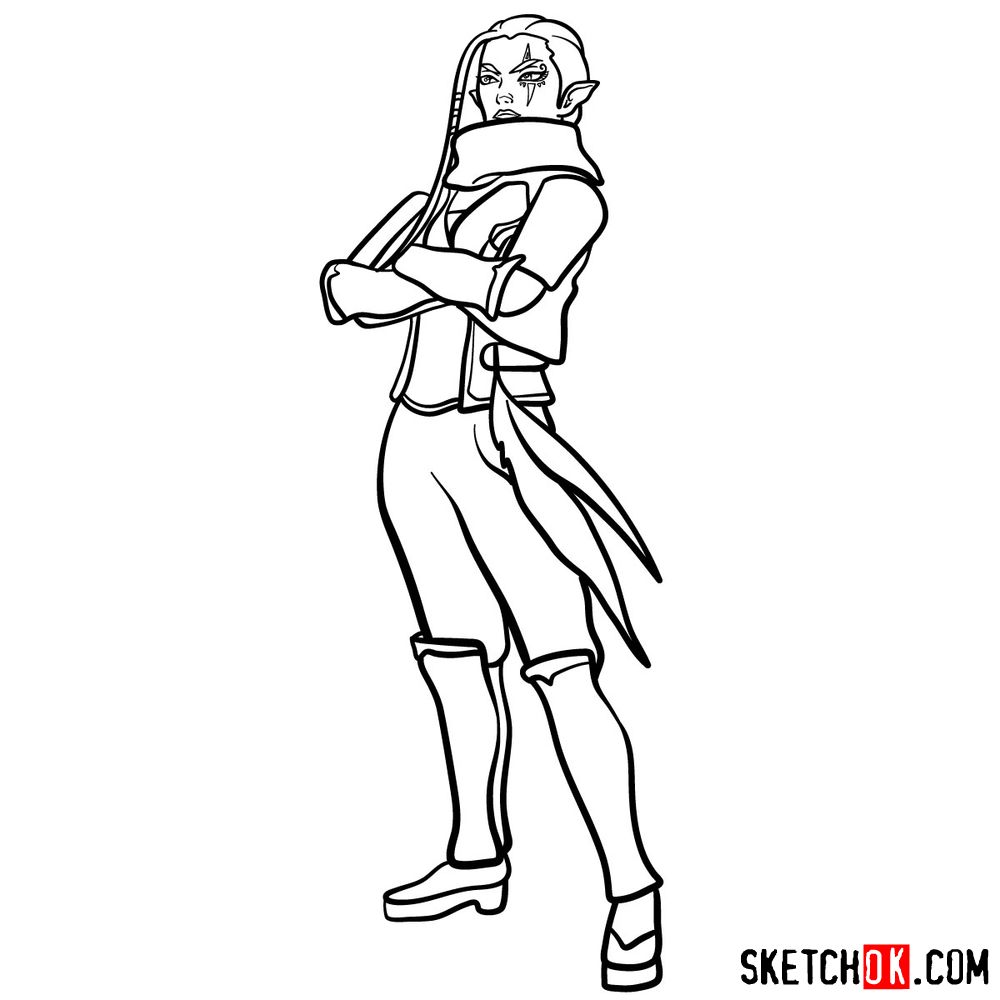 How to draw Impa from The Legend of Zelda game - step 15