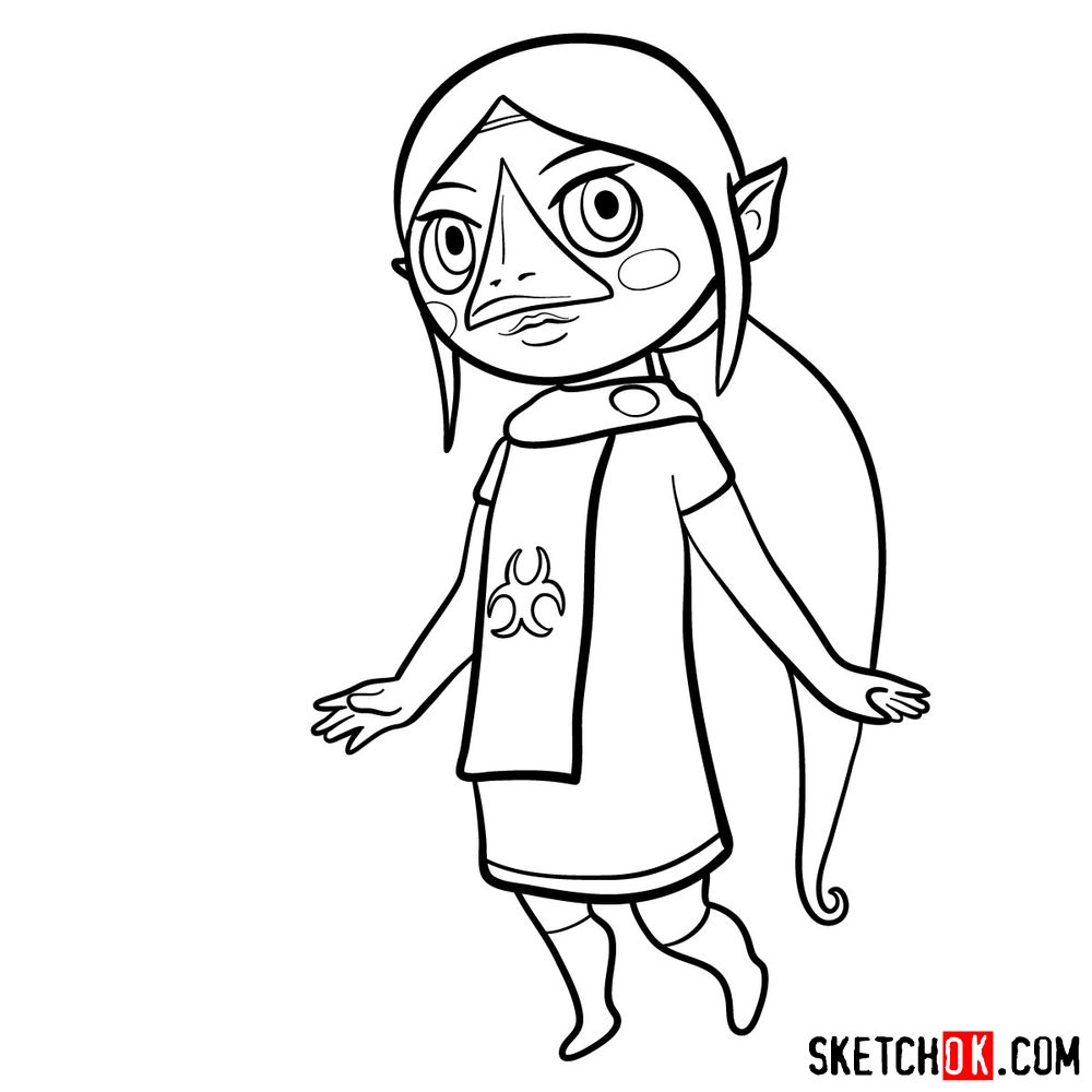 How to draw Medli from The Legend of Zelda game - step 13