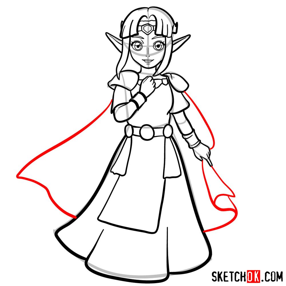 How to draw Princess Zelda (A Link to the Past) - step 12