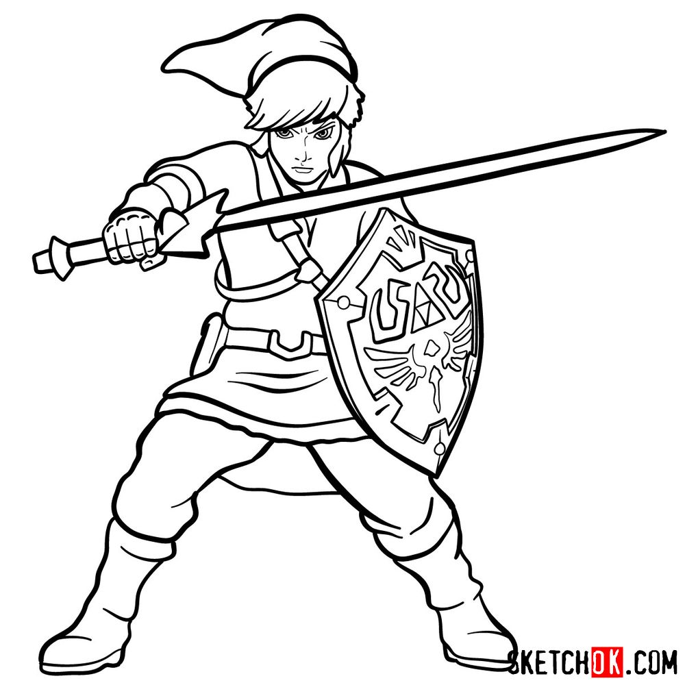 How to draw Link from The Legend of Zelda game - step 16