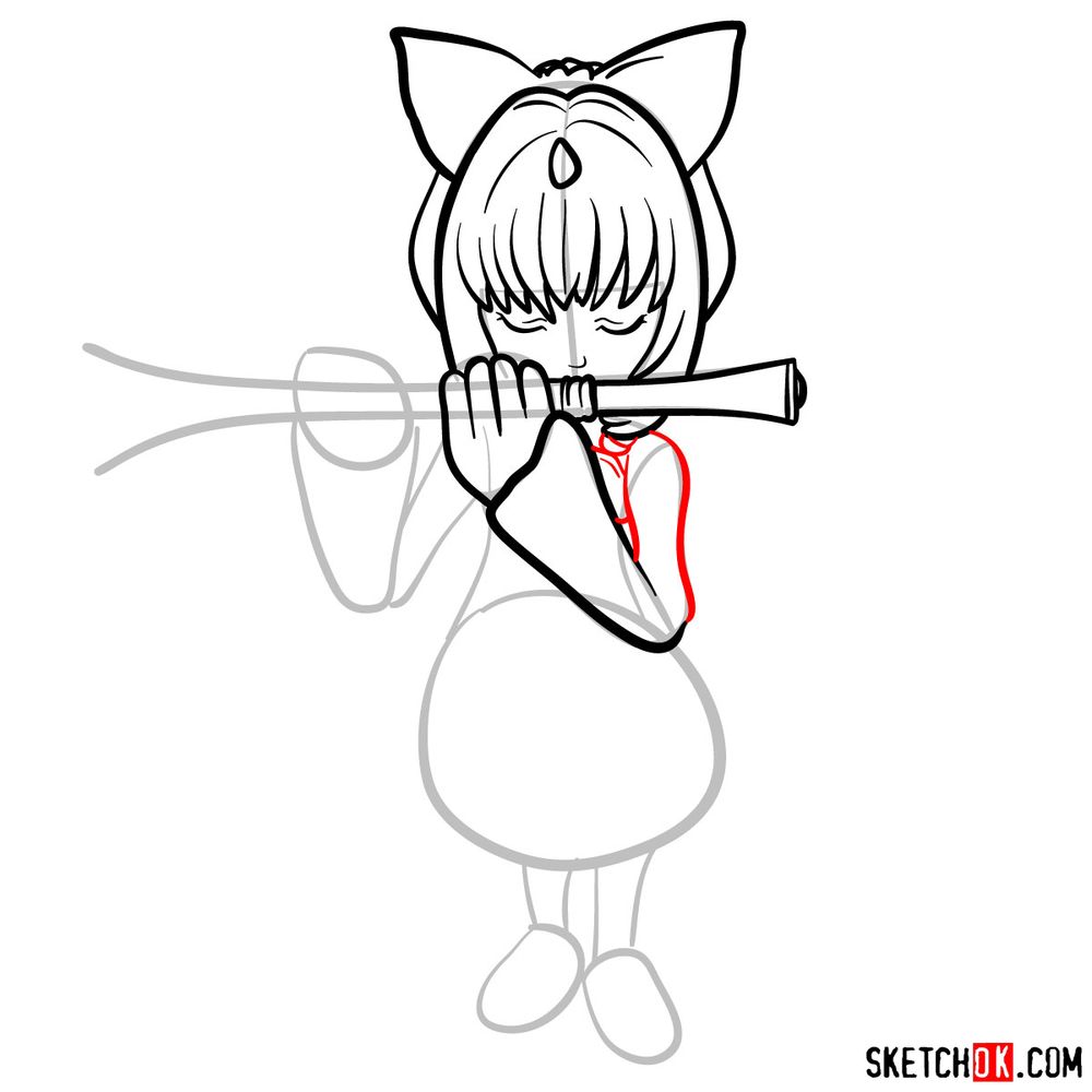 How to draw Eiko playing the flute - step 08