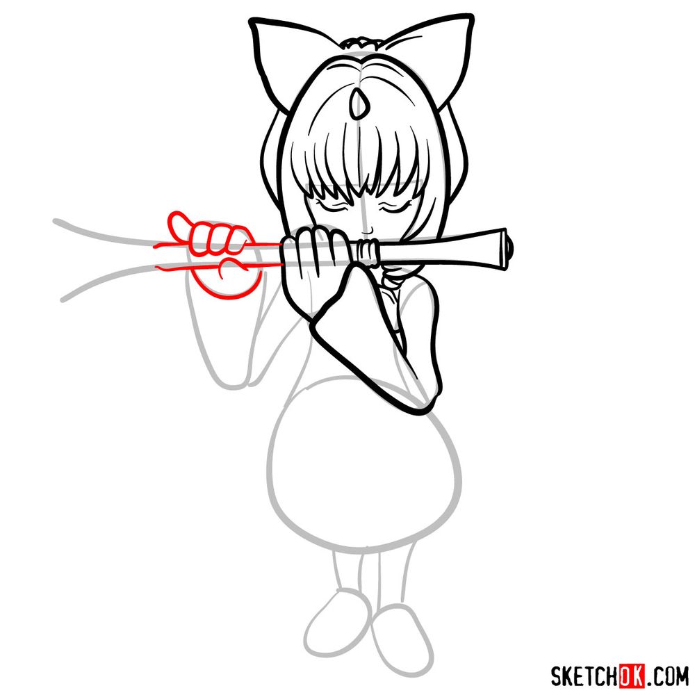 How to draw Eiko playing the flute - step 09