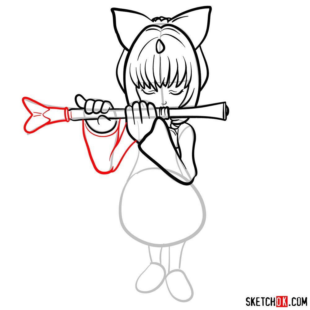 How to draw Eiko playing the flute - step 10