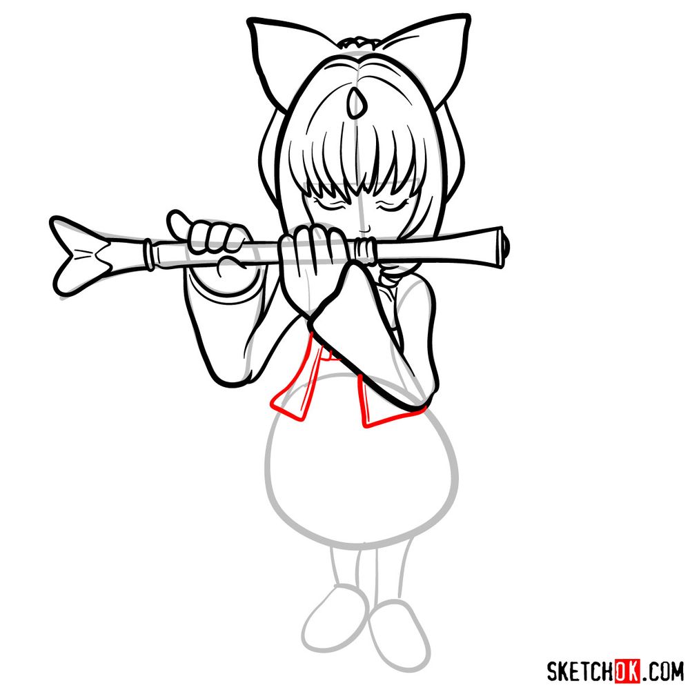 How to draw Eiko playing the flute - step 11
