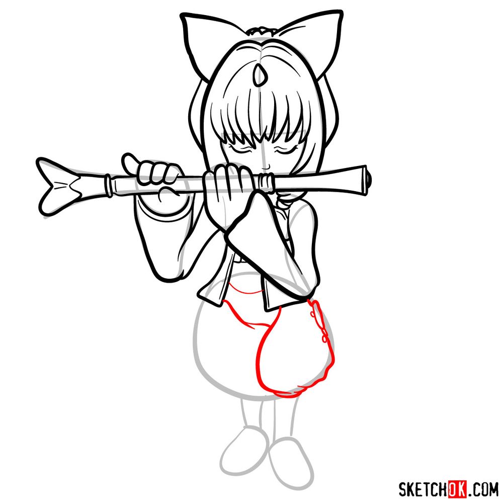 How to draw Eiko playing the flute - step 12