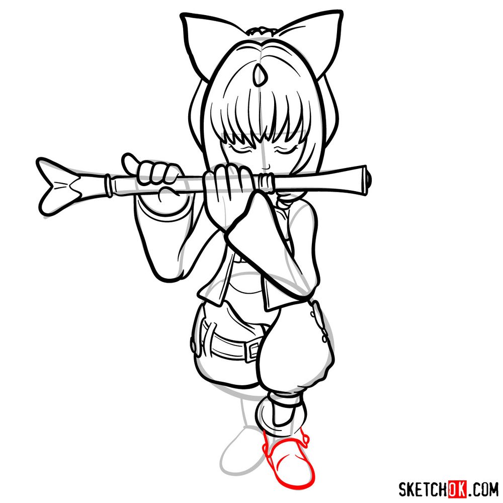 How to draw Eiko playing the flute - step 15