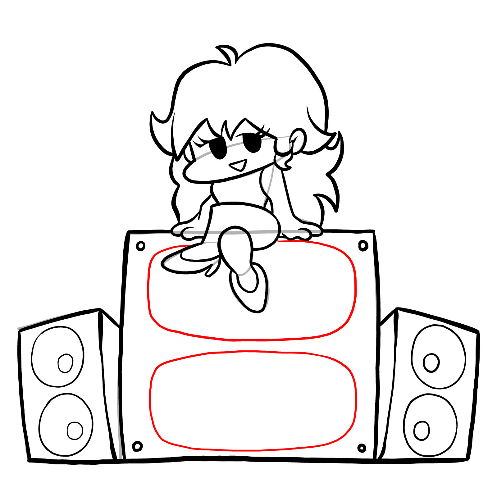How to draw Girlfriend sitting on the speakers - step 23