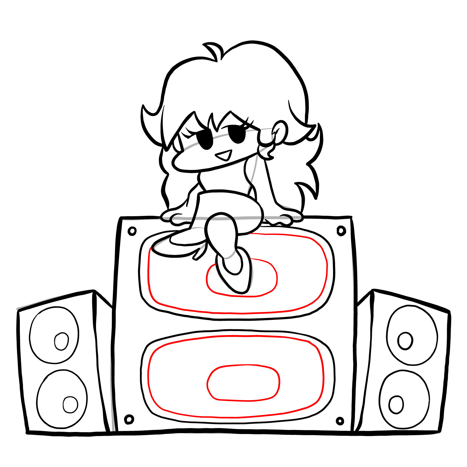 How to draw Girlfriend sitting on the speakers - step 24