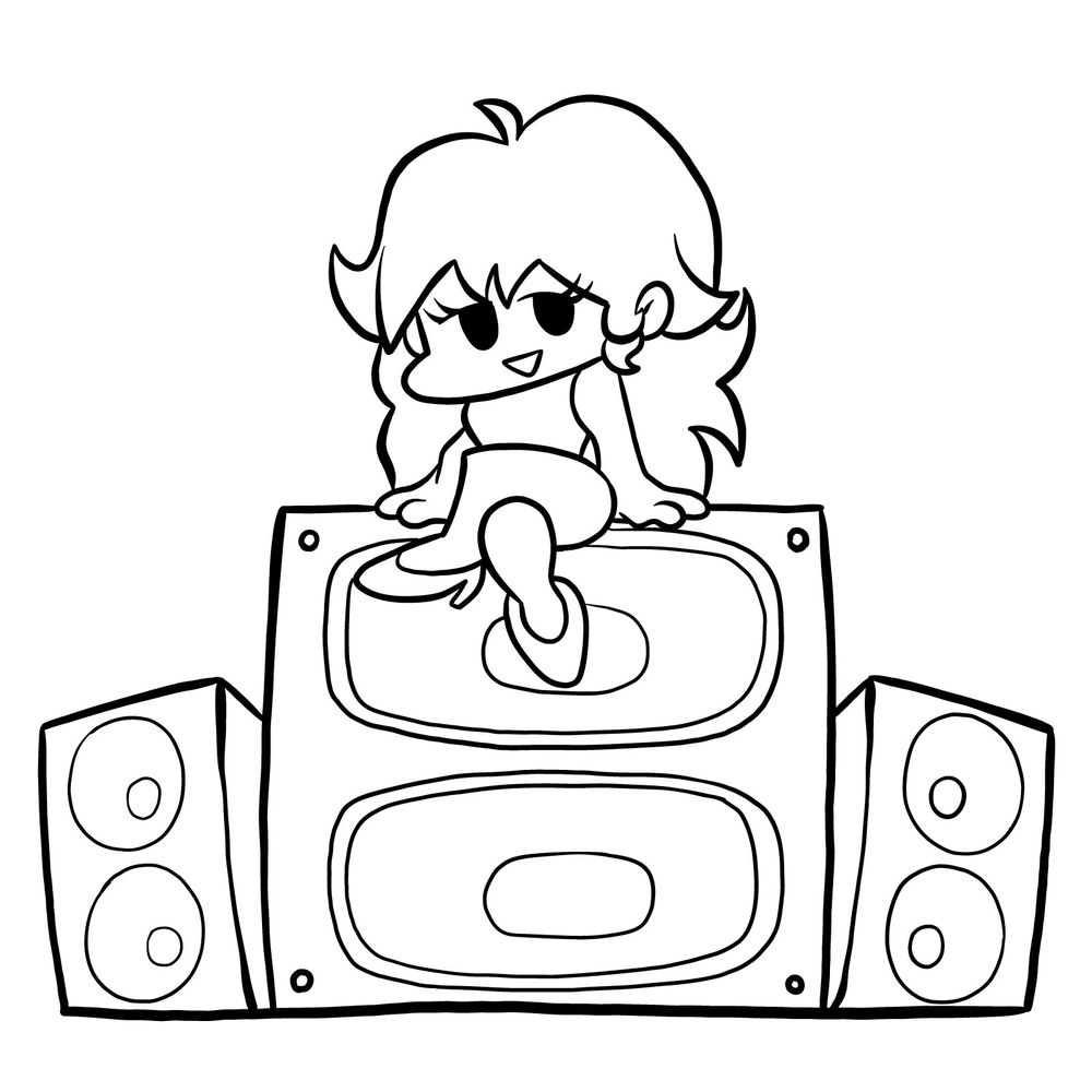 How to draw Girlfriend sitting on the speakers