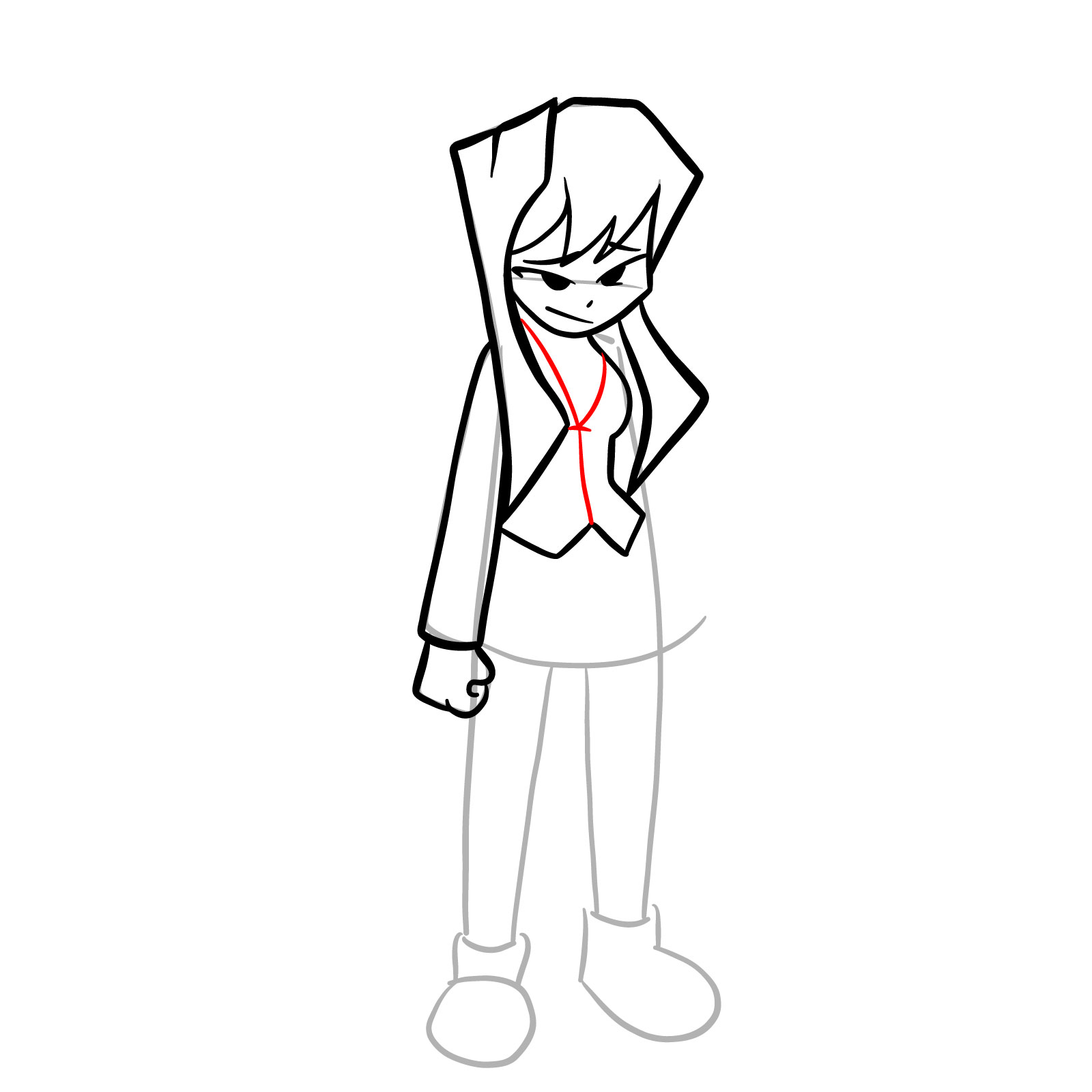 How to draw Monika from FNF Hotline 024 - step 14