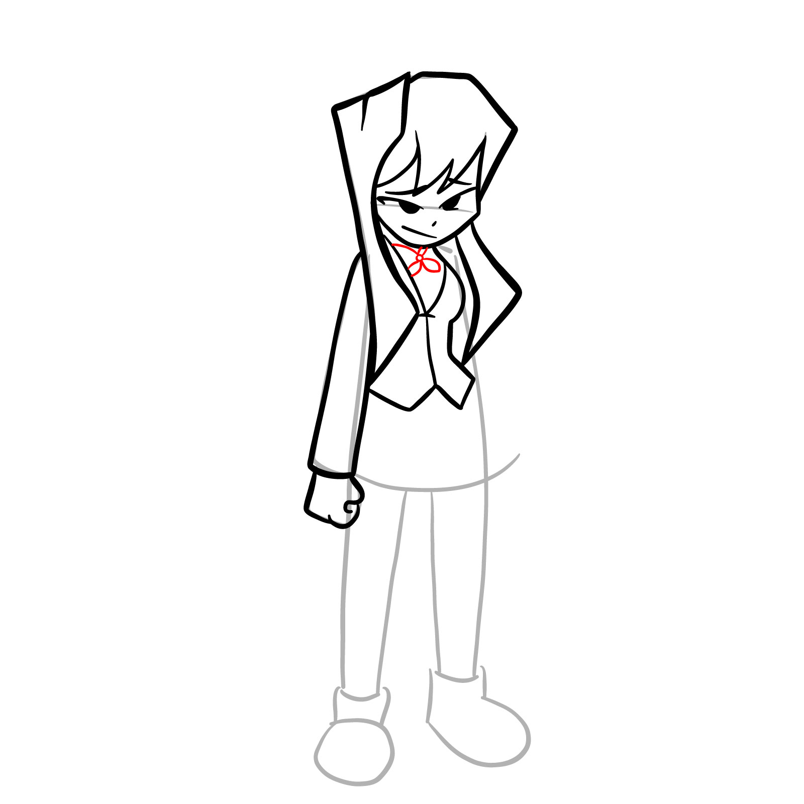 How to draw Monika from FNF Hotline 024 - step 15