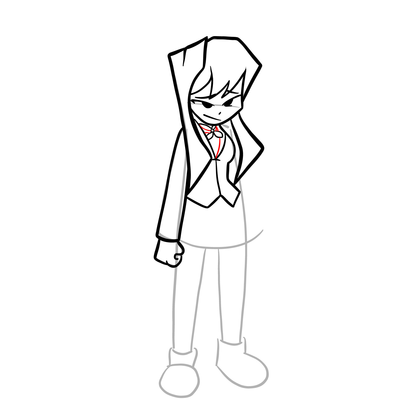 How to draw Monika from FNF Hotline 024 - step 16
