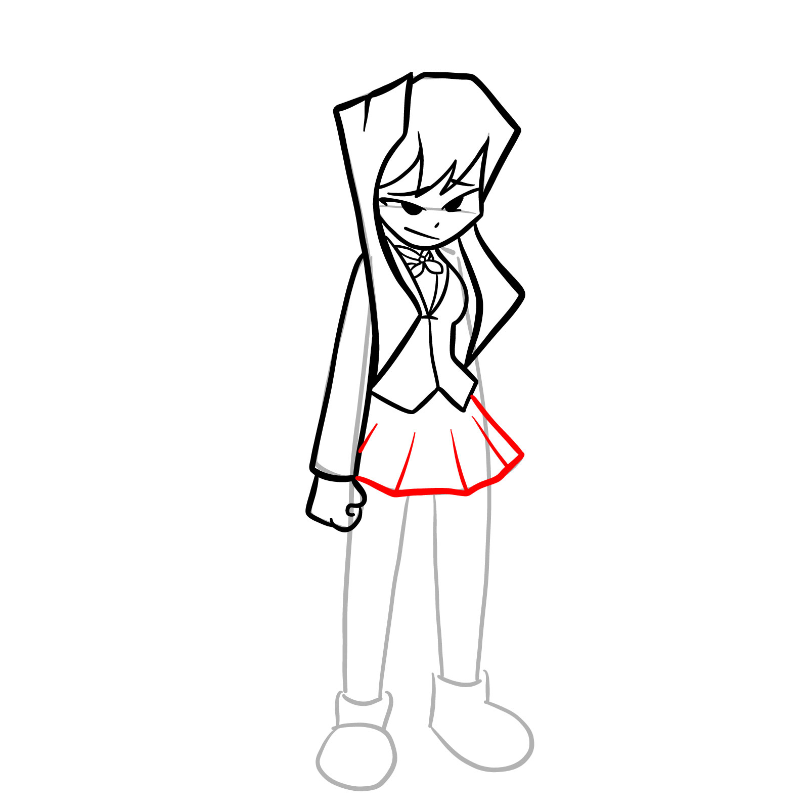 How to draw Monika from FNF Hotline 024 - step 17
