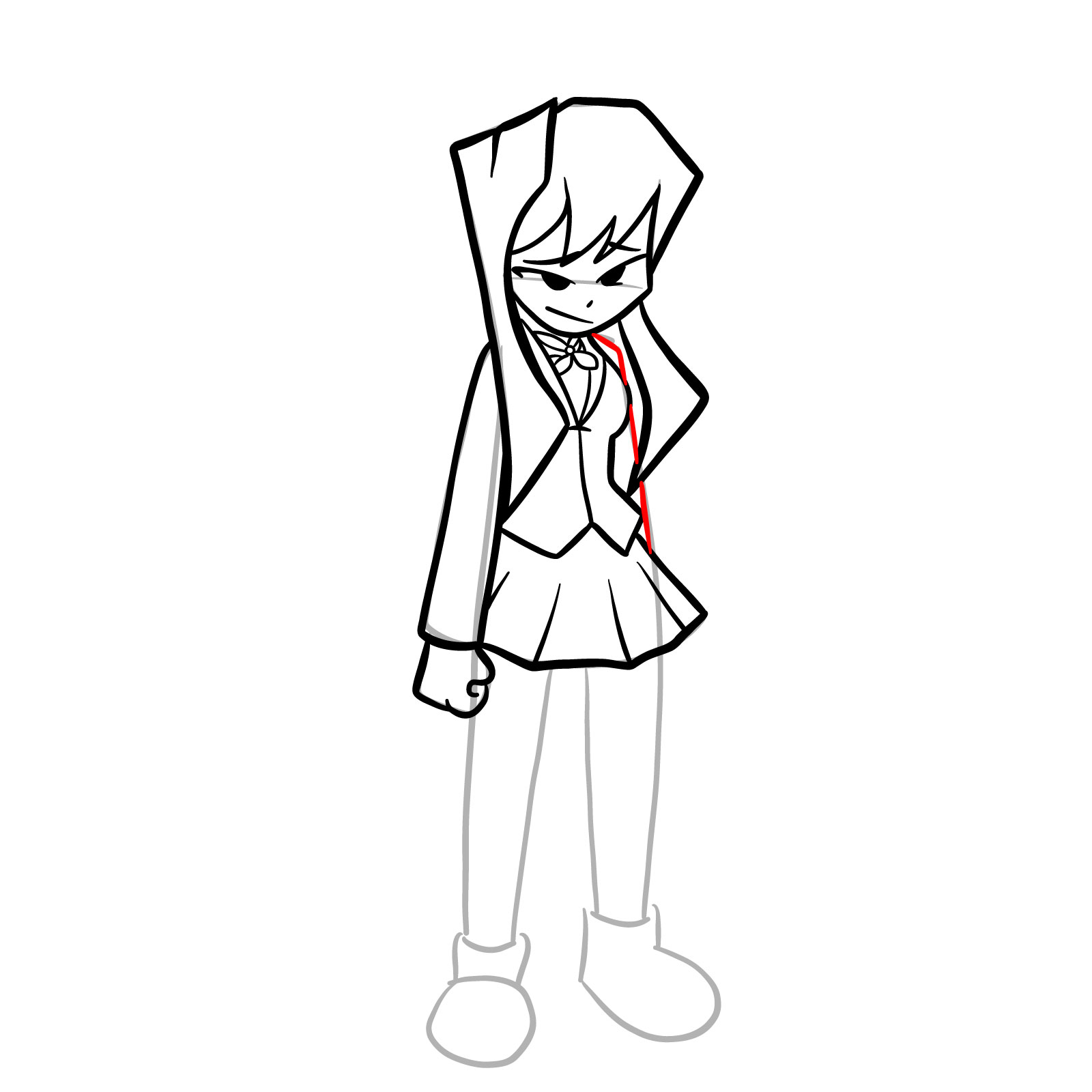 How to draw Monika from FNF Hotline 024 - step 18