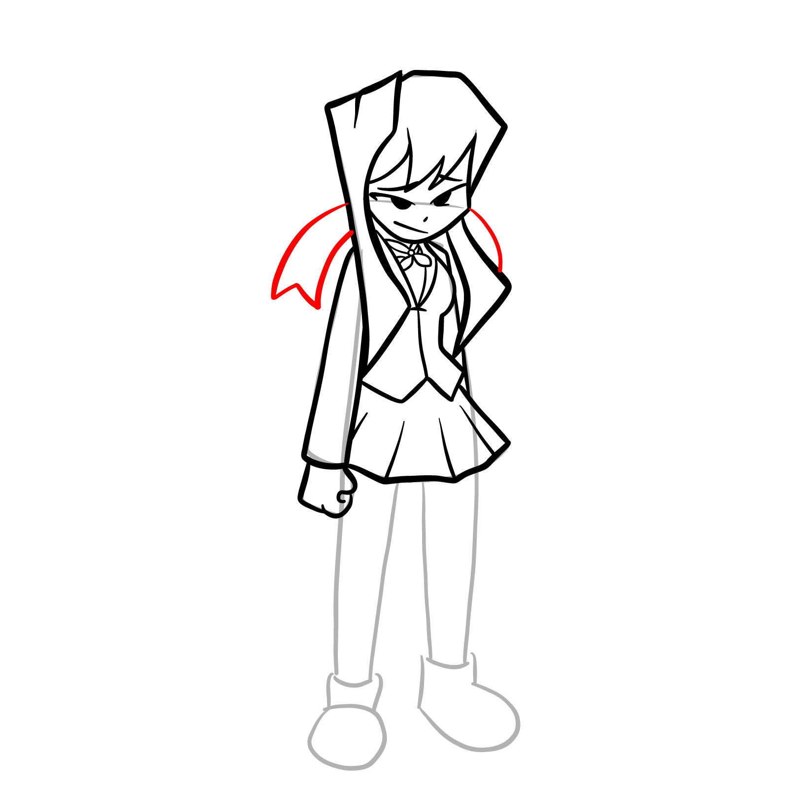 How to draw Monika from FNF Hotline 024 - step 19