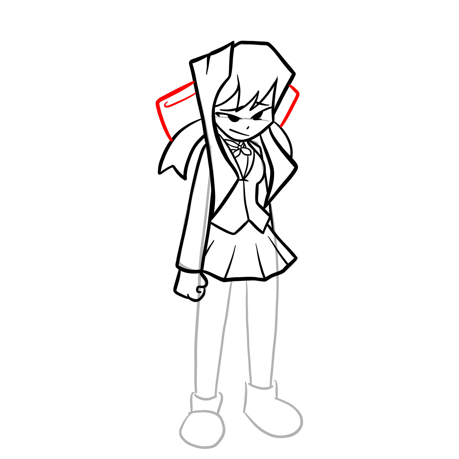 How to draw Monika from FNF Hotline 024 - step 20