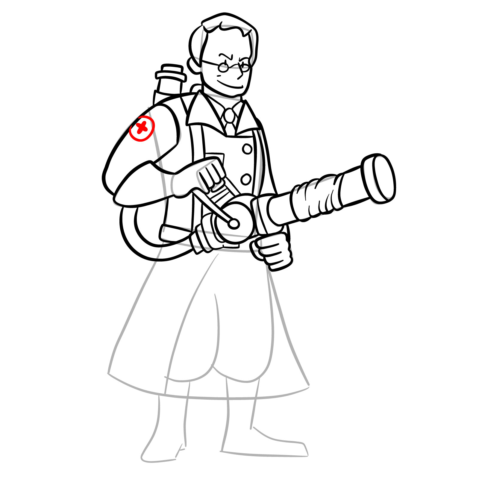 How to draw Medic from FNF Vs Mann Co - step 30