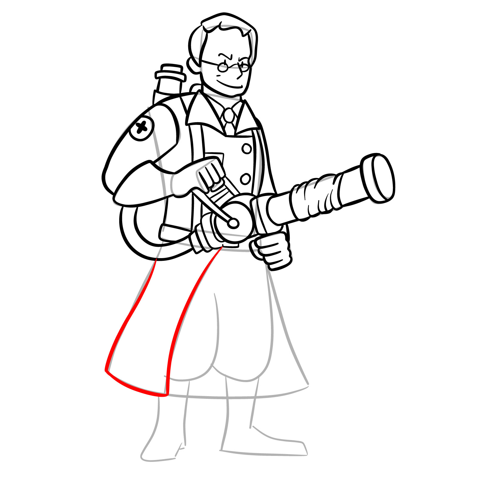How to draw Medic from FNF Vs Mann Co - step 31