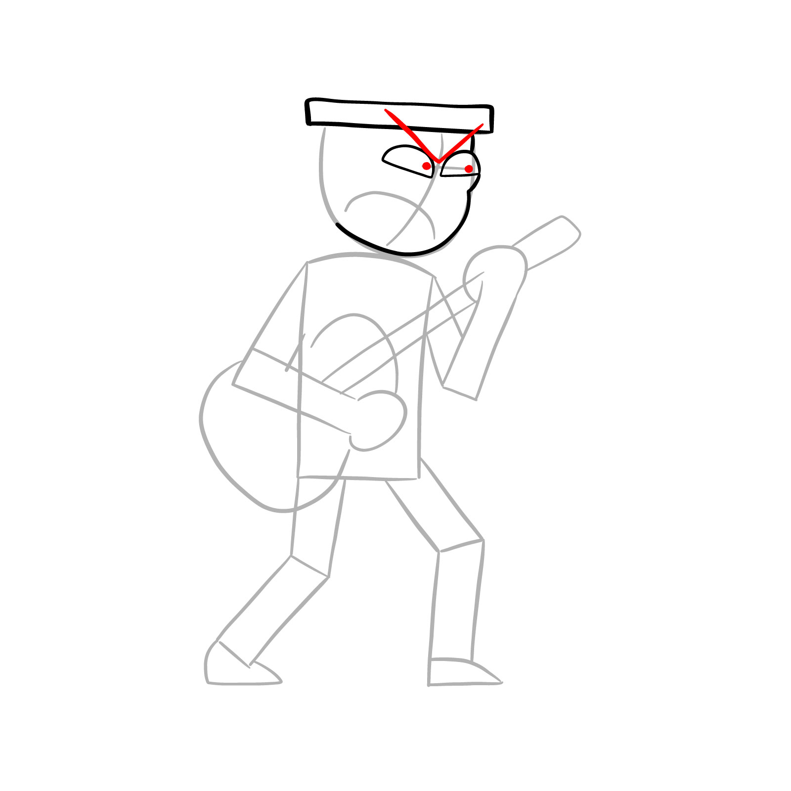 How to draw Suction Cup Man with a guitar - step 07