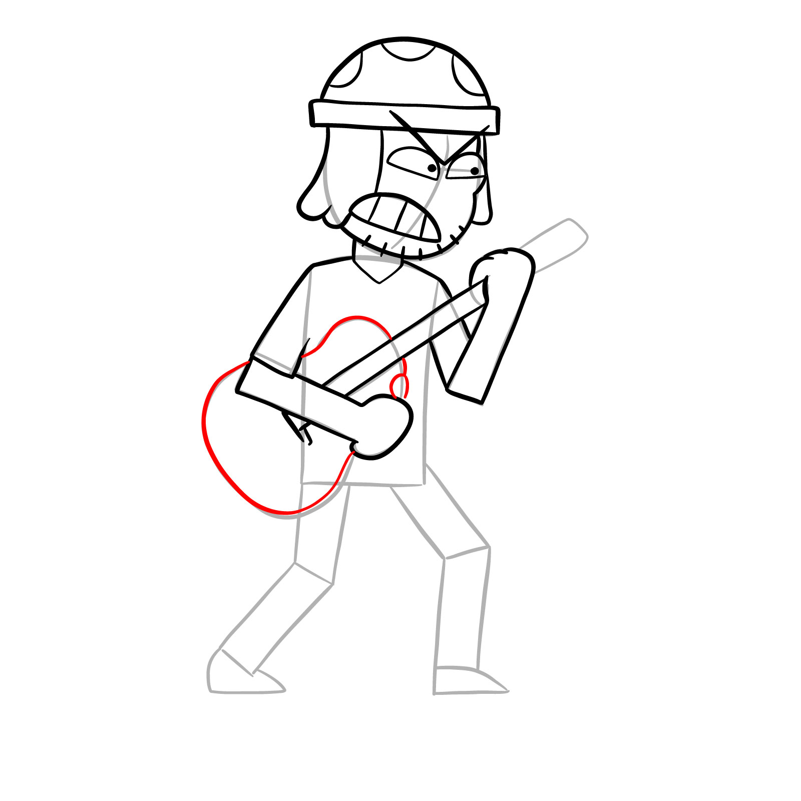How to draw Suction Cup Man with a guitar - step 17