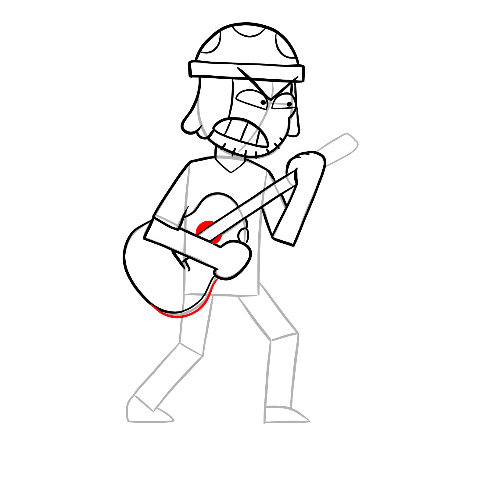 How to draw Suction Cup Man with a guitar - step 18