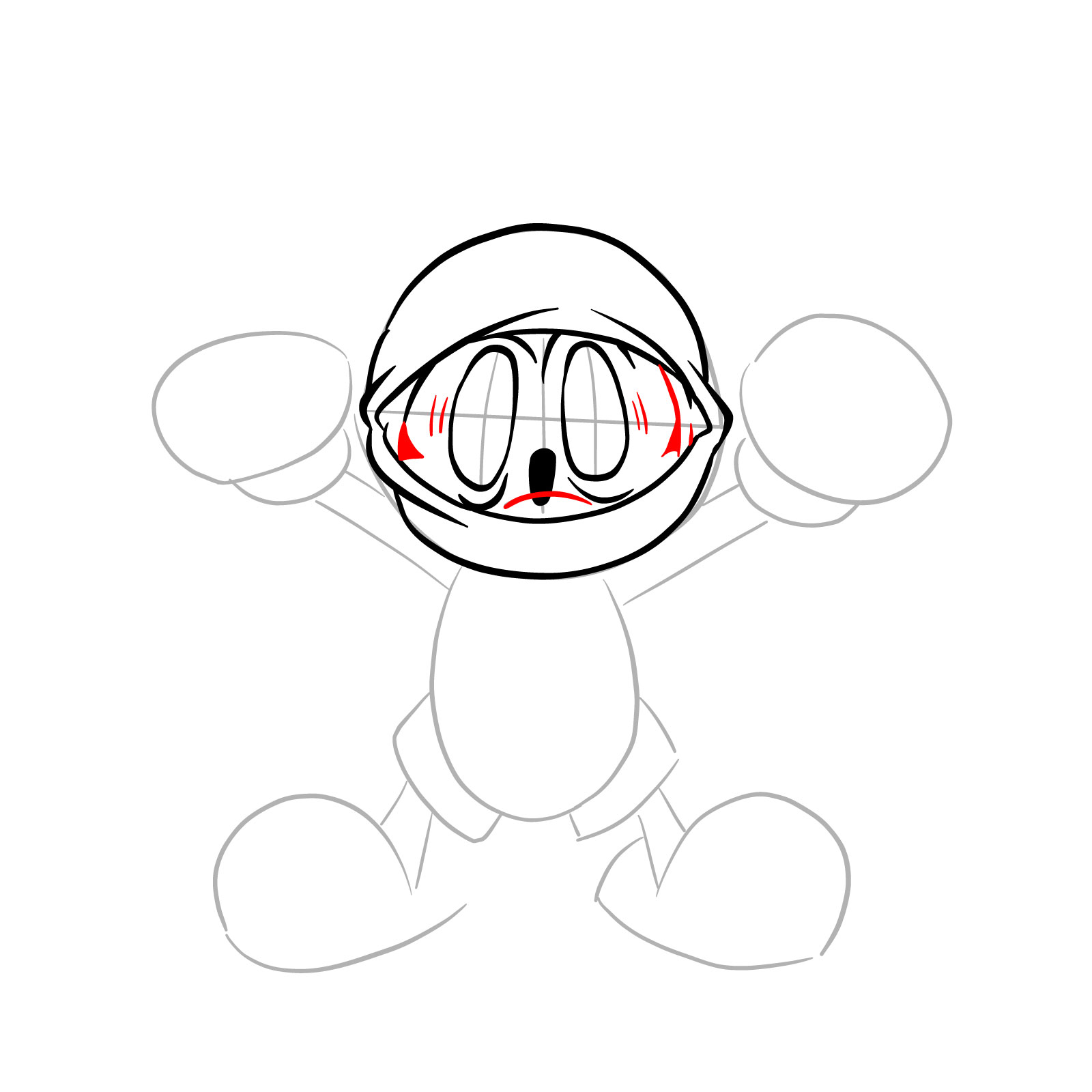How to draw battered Mickey taunting - step 10