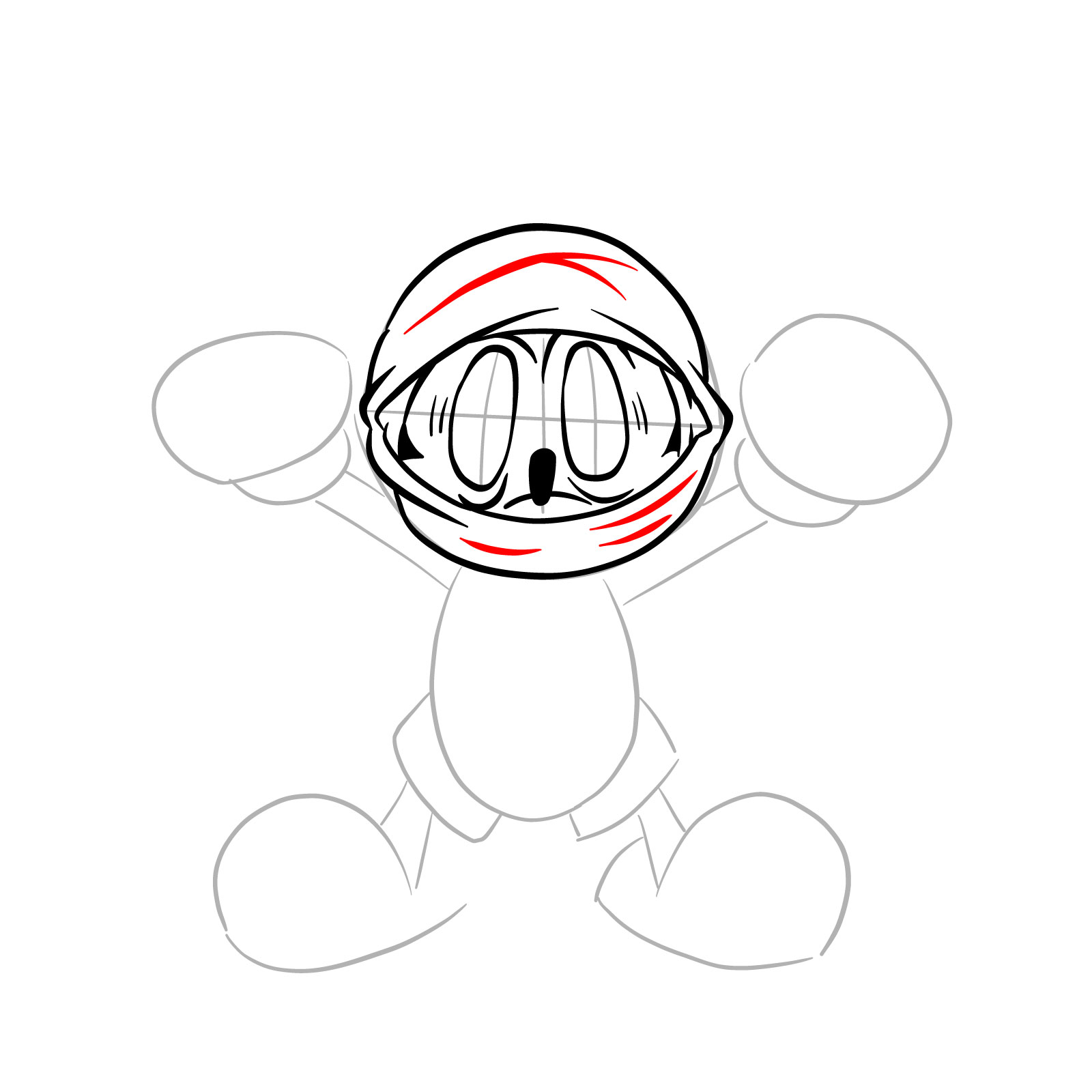 How to draw battered Mickey taunting - step 11
