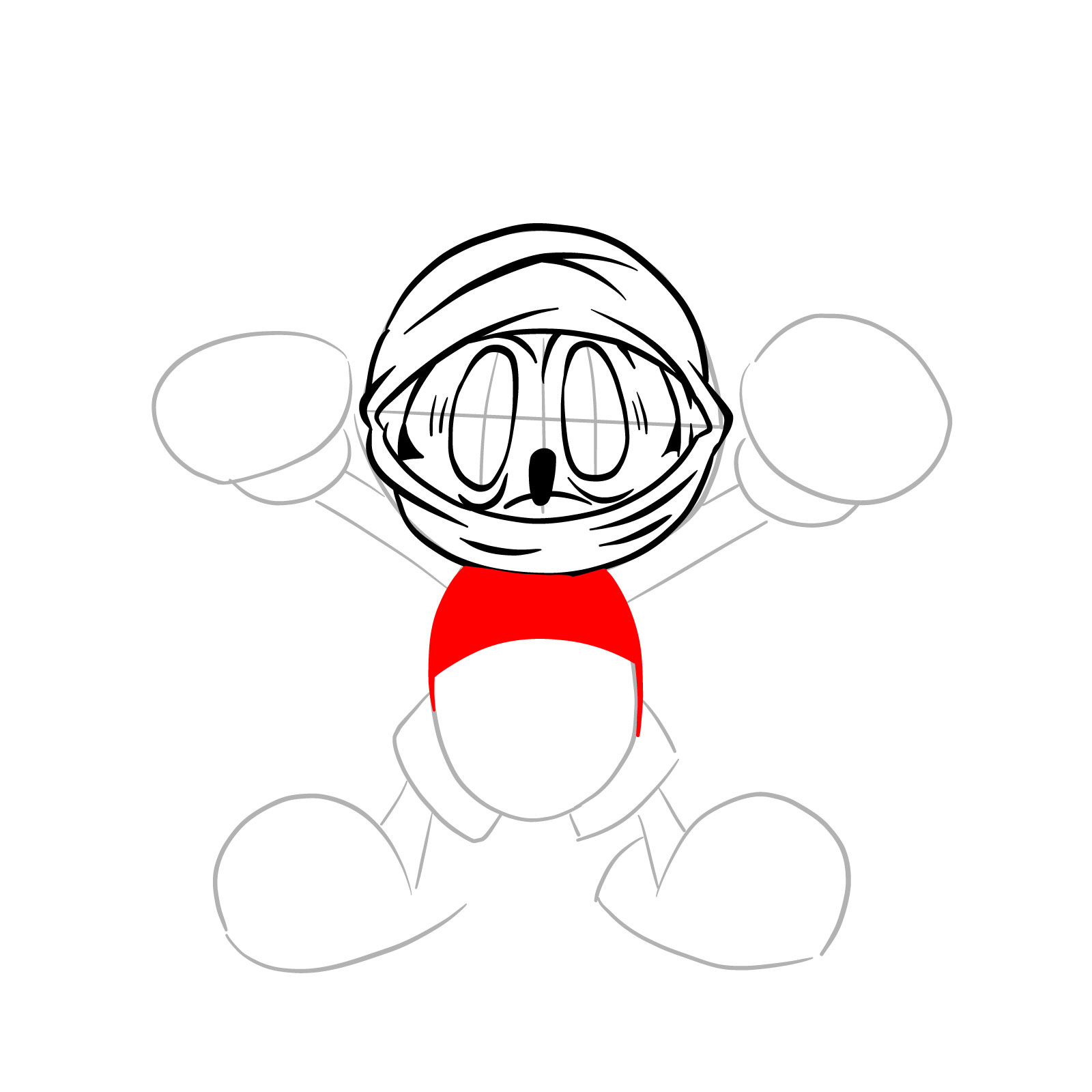 How to draw battered Mickey taunting - step 12