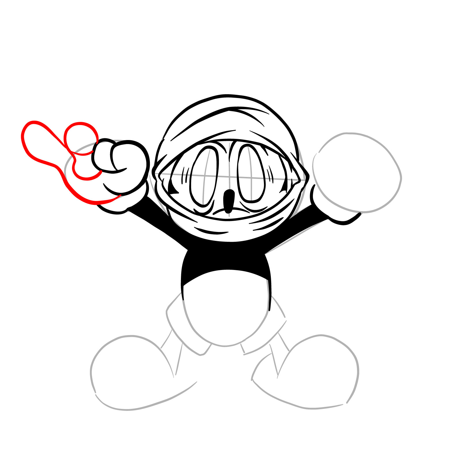 How to draw battered Mickey taunting - step 15