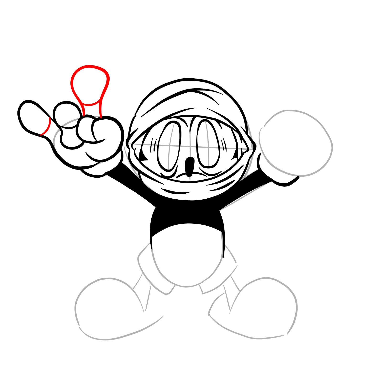 How to draw battered Mickey taunting - step 16