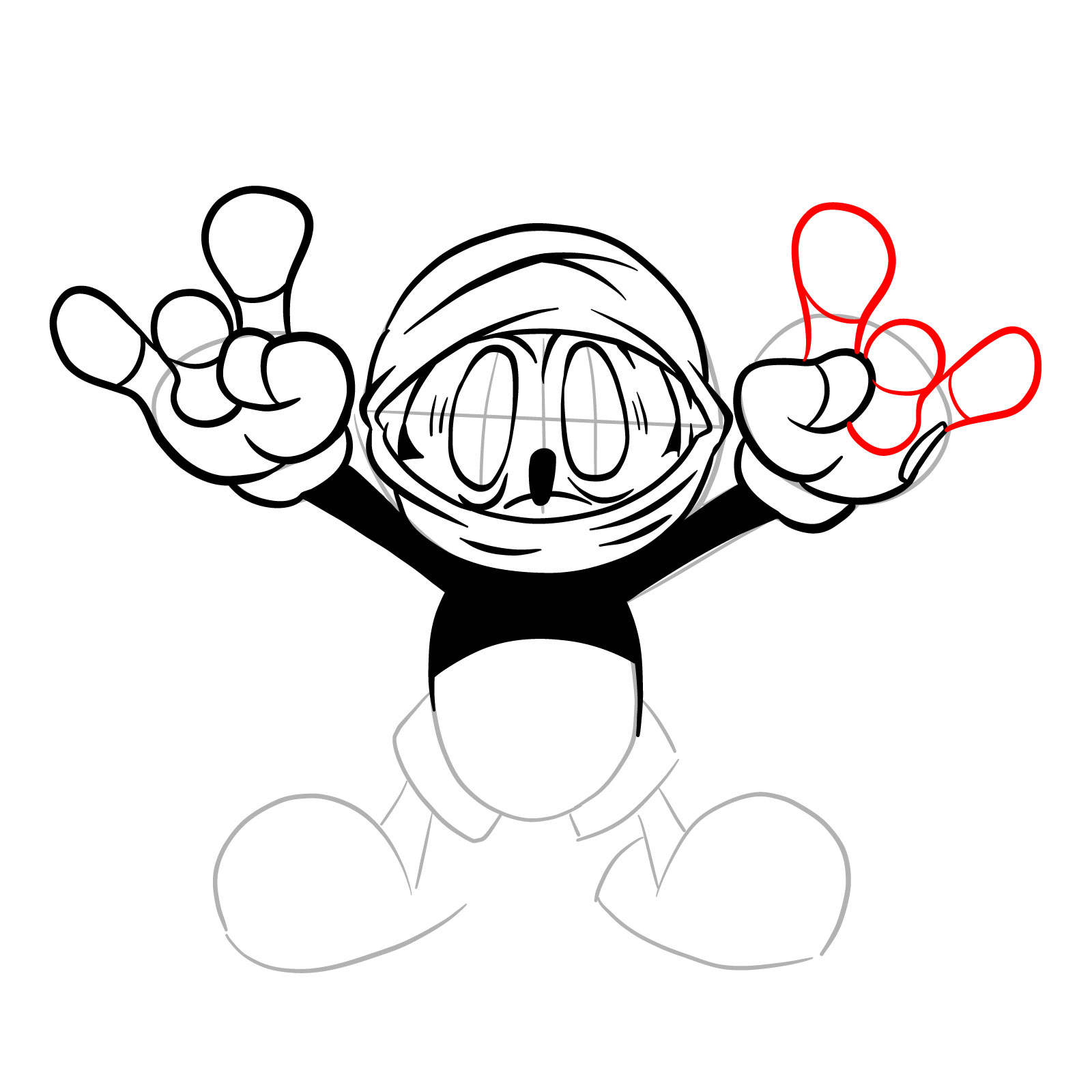 How to draw battered Mickey taunting - step 18