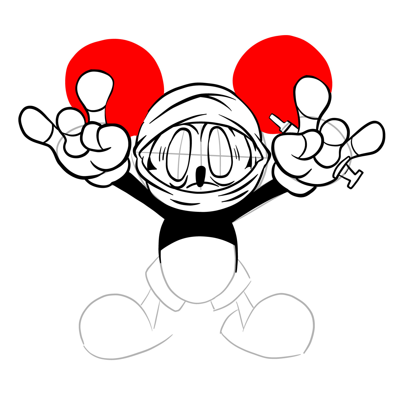 How to draw battered Mickey taunting - step 20