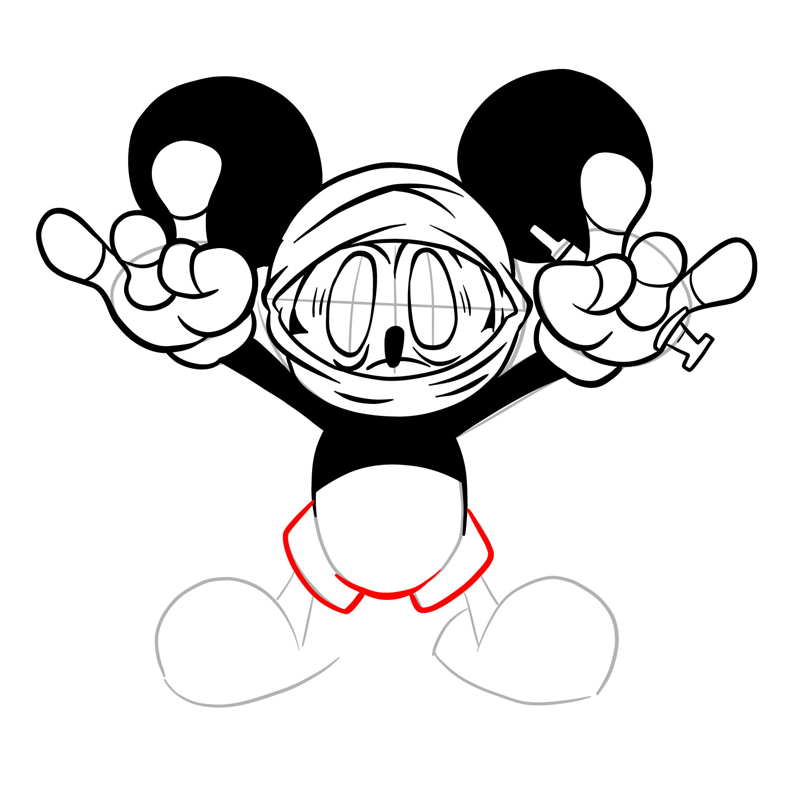 How to draw battered Mickey taunting - step 21