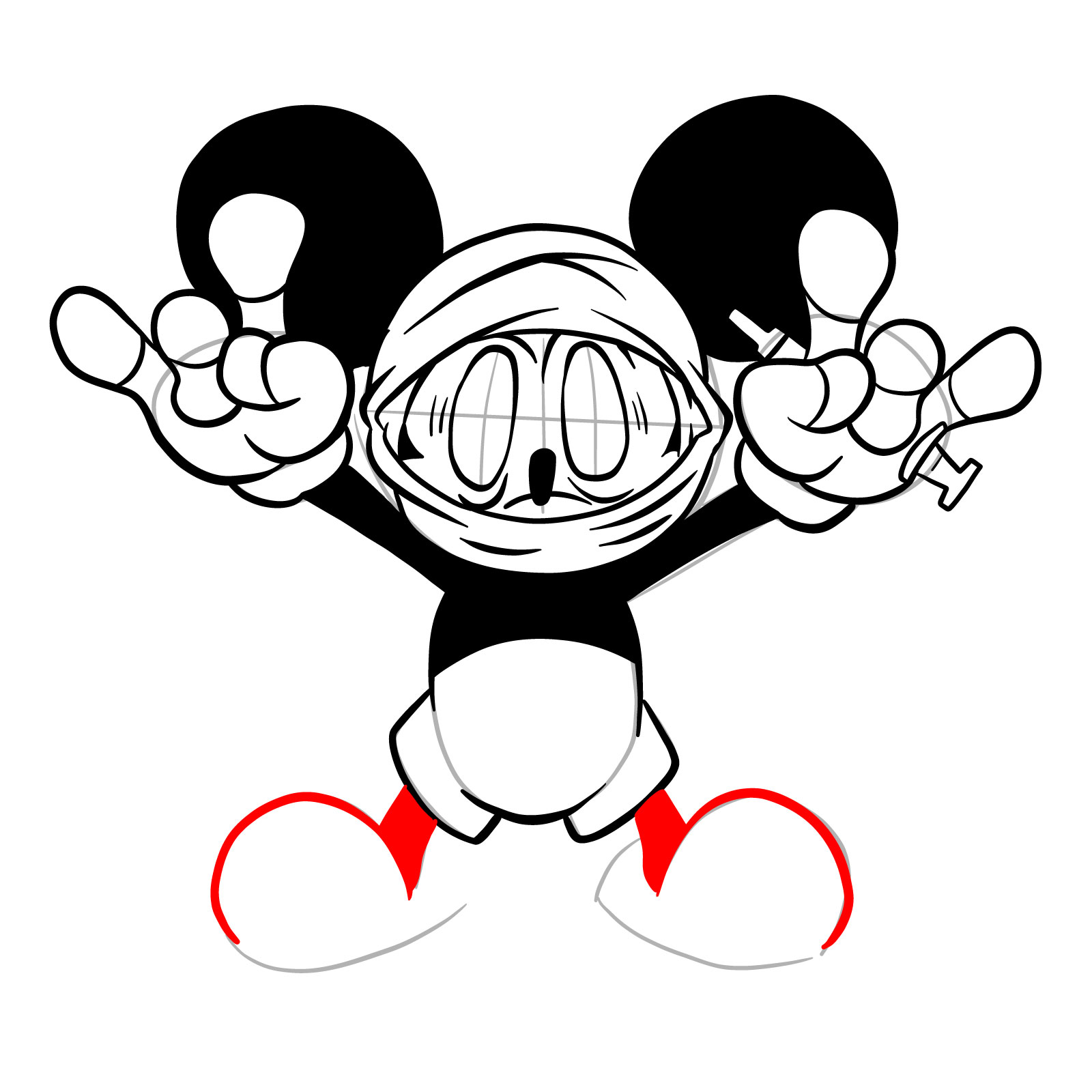 How to draw battered Mickey taunting - step 22