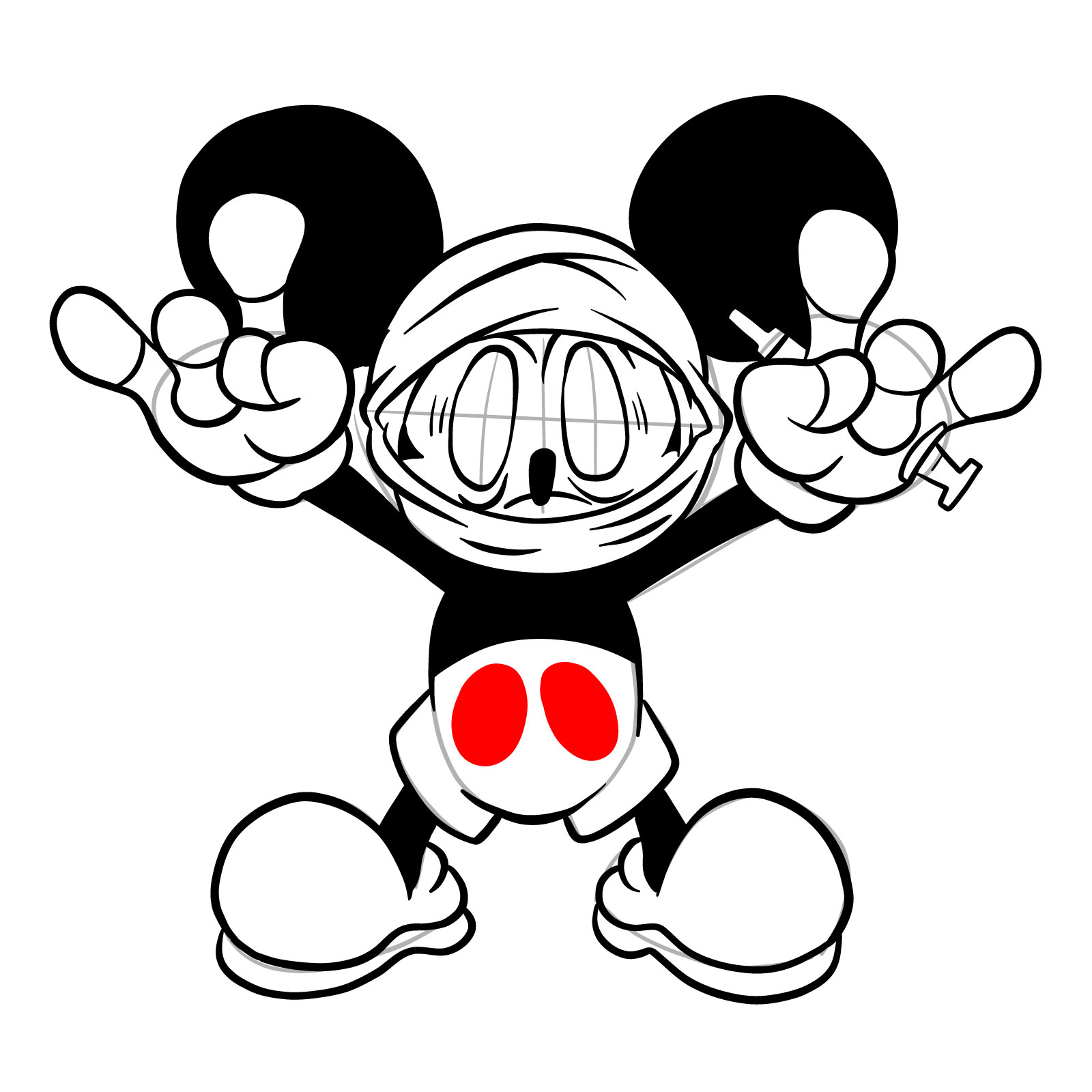 How to draw battered Mickey taunting - step 25