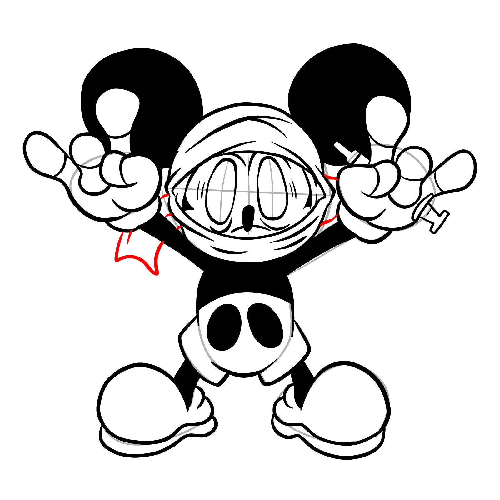 How to draw battered Mickey taunting - step 26