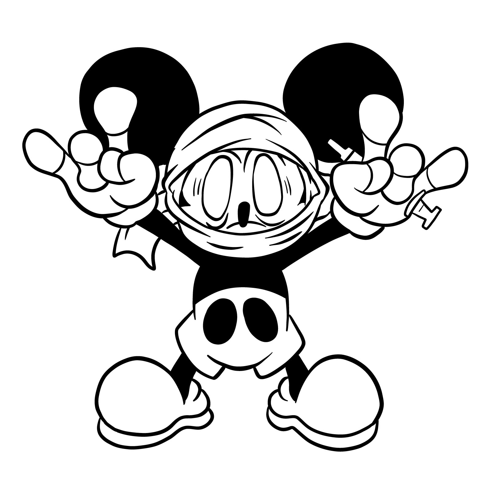 How to draw battered Mickey taunting - final step