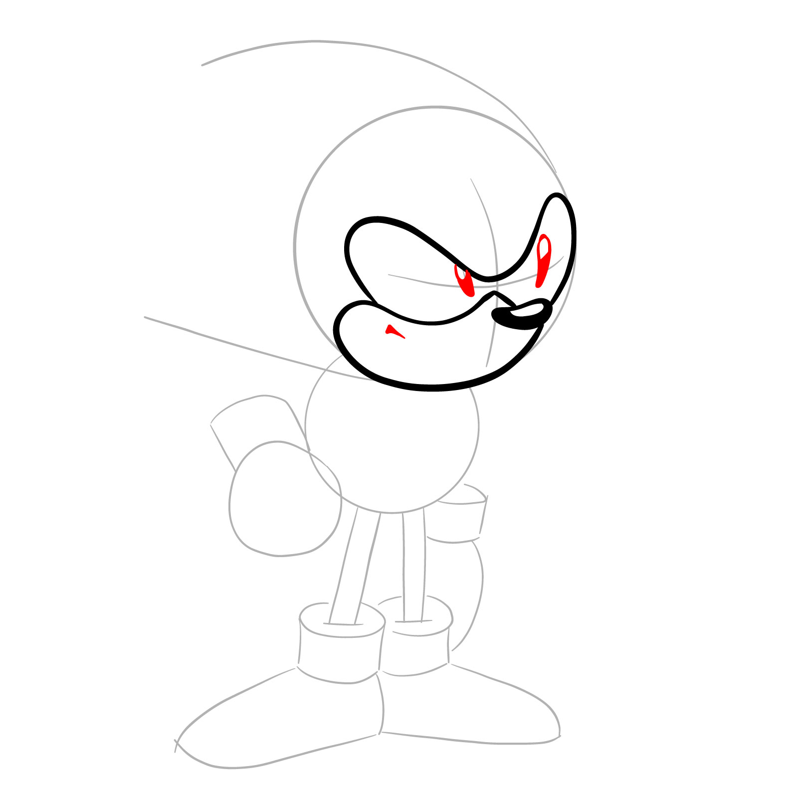How to draw Sonic from Friday Night Funkin': Mega CD Locked-on mod - step 07