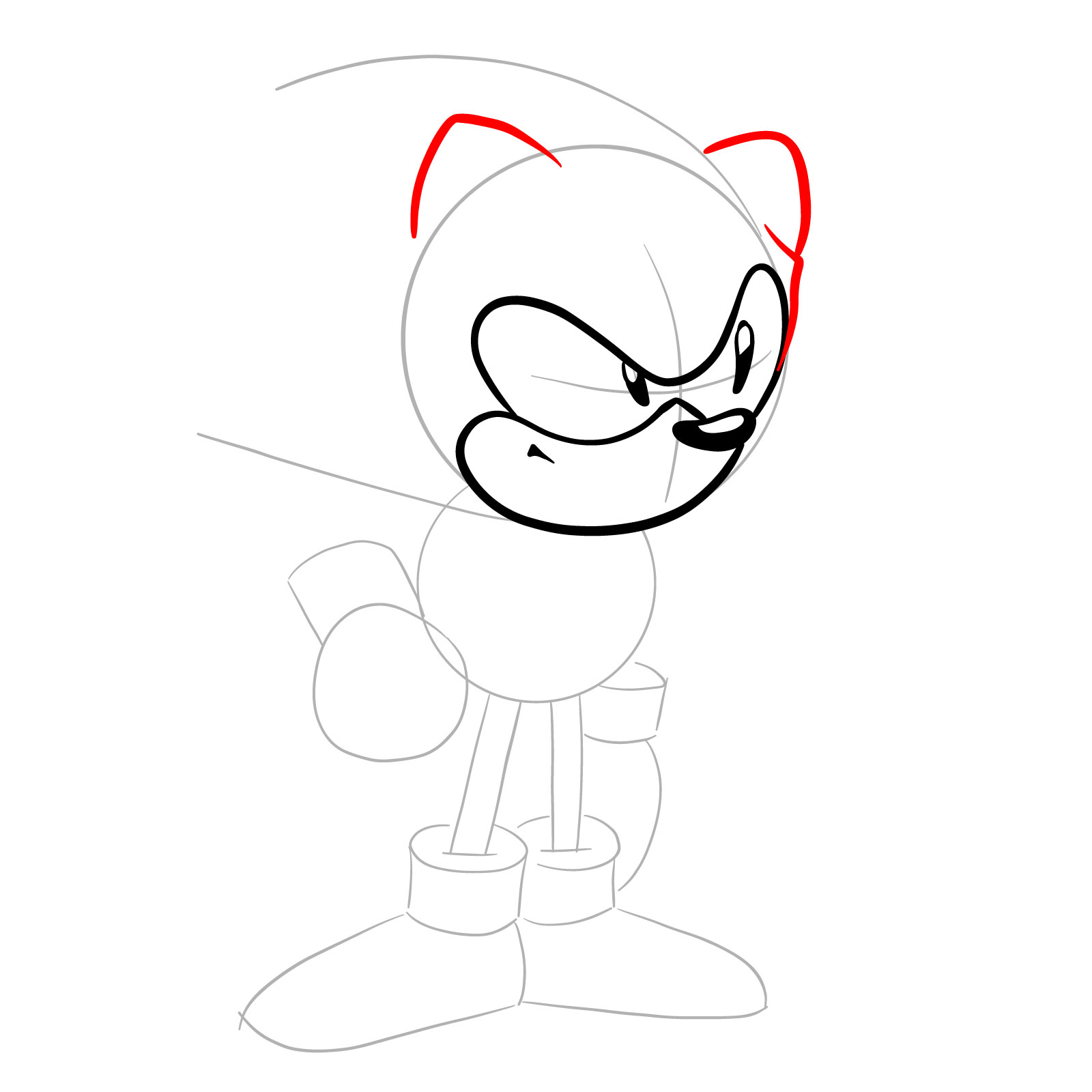 How to draw Sonic from Friday Night Funkin': Mega CD Locked-on mod - step 08
