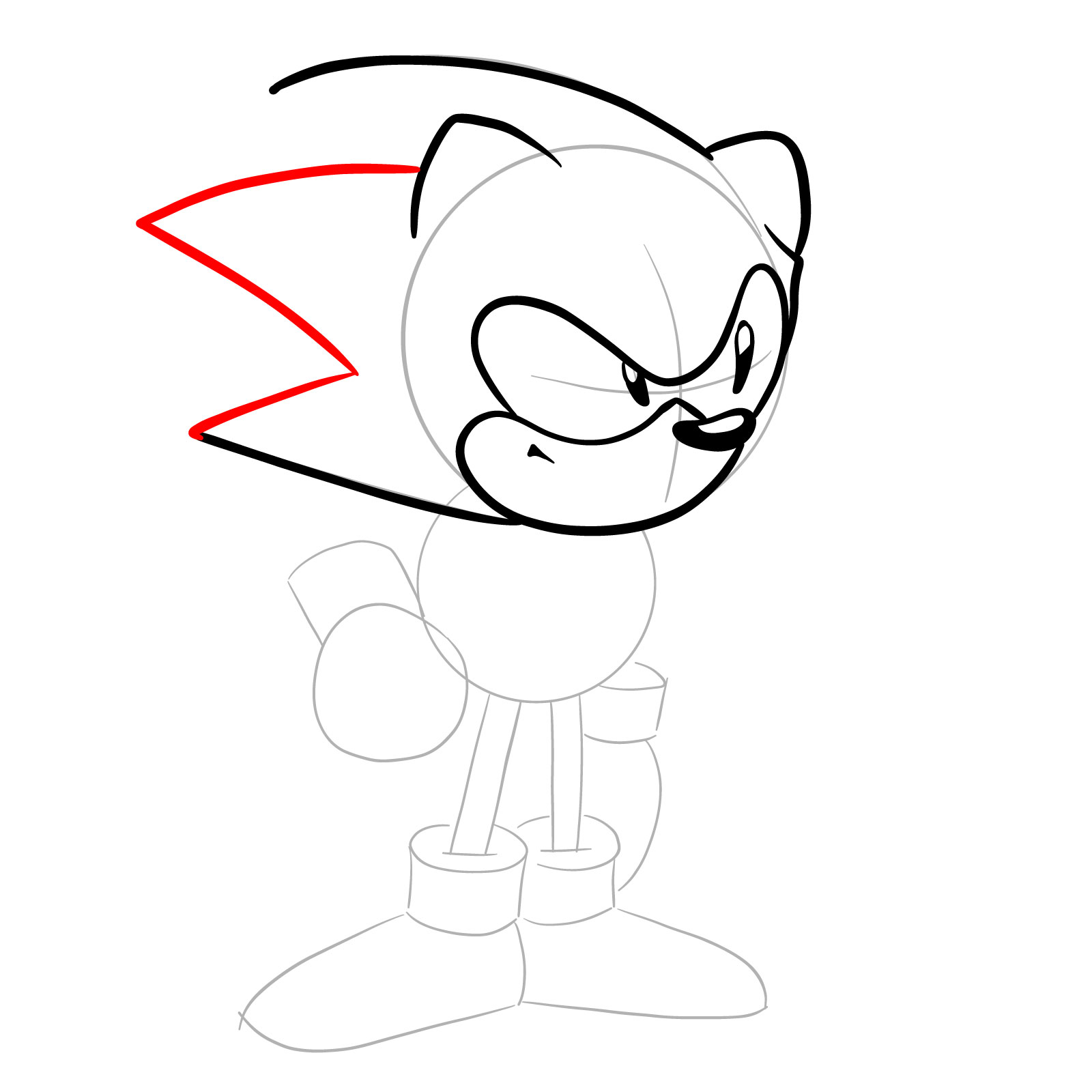 How to draw Sonic from Friday Night Funkin': Mega CD Locked-on mod - step 10