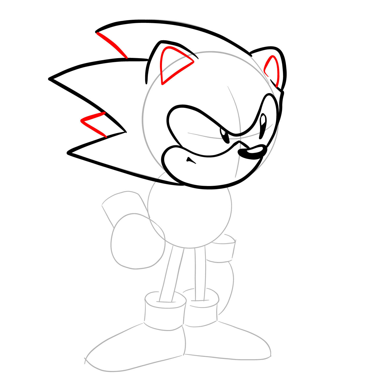 How to draw Sonic from Friday Night Funkin': Mega CD Locked-on mod - step 11