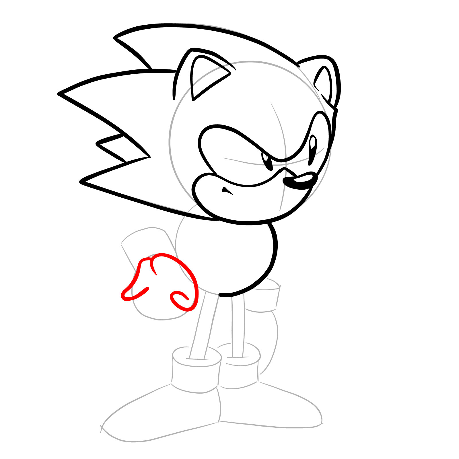 How to draw Sonic from Friday Night Funkin': Mega CD Locked-on mod - step 13