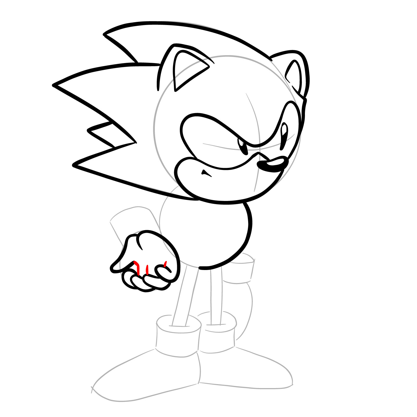 How to draw Sonic from Friday Night Funkin': Mega CD Locked-on mod - step 15