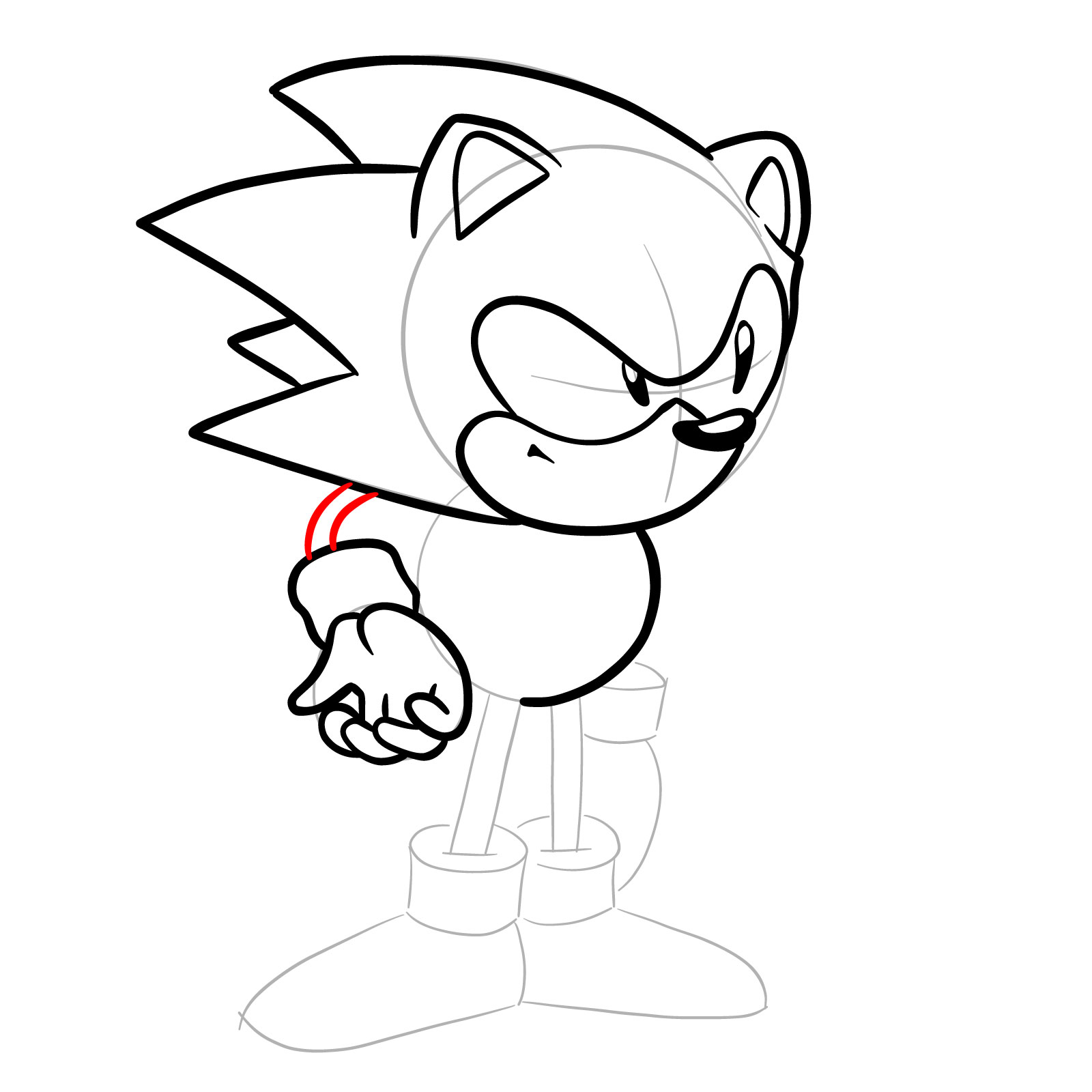 How to draw Sonic from Friday Night Funkin': Mega CD Locked-on mod - step 17