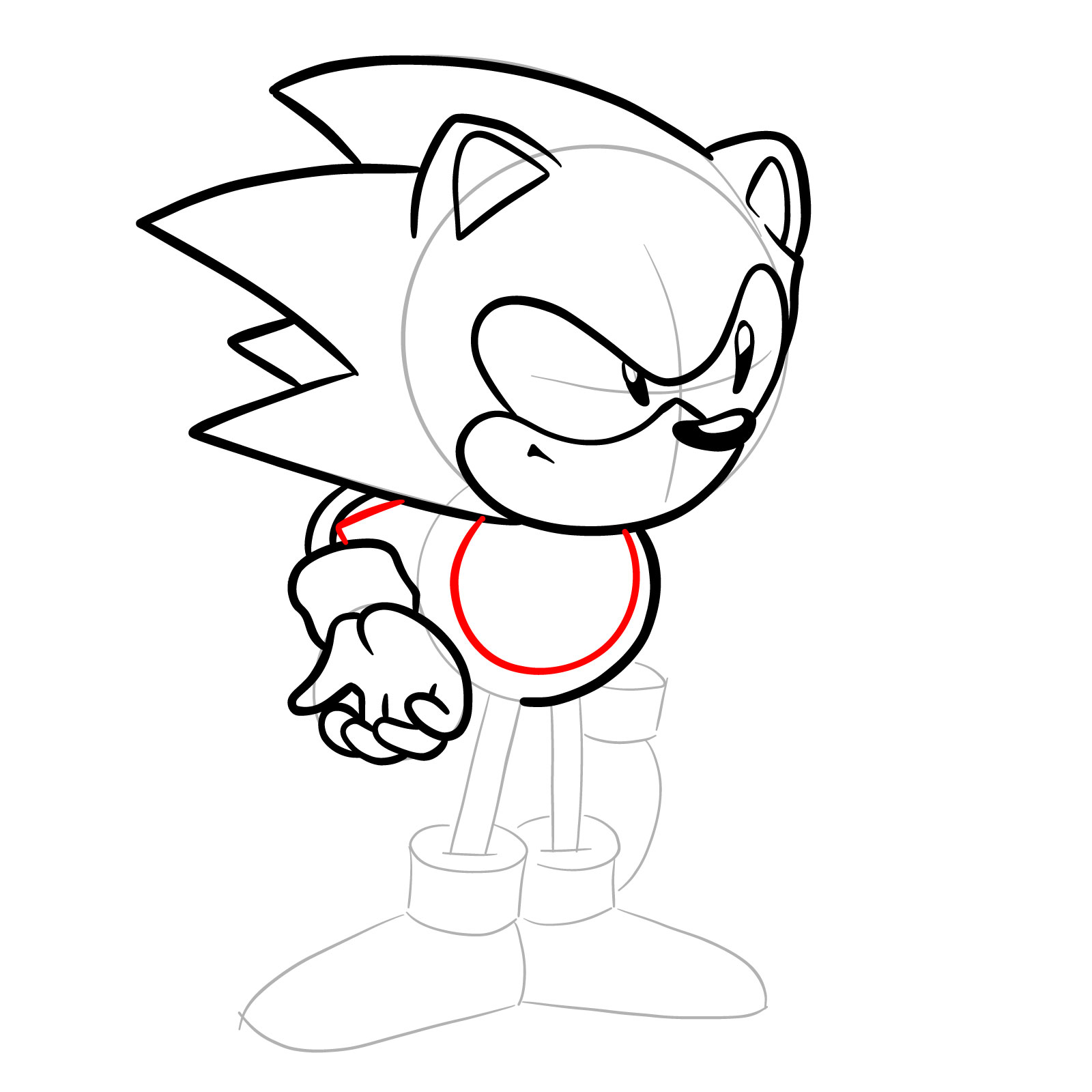 How to draw Sonic from Friday Night Funkin': Mega CD Locked-on mod - step 18